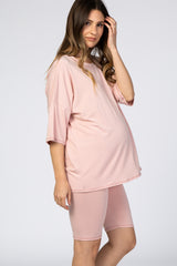 Light Pink Biker Short Maternity Sleep Set