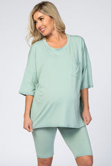 Mint Biker Short Maternity Sleep Set