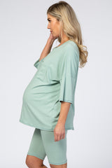 Mint Biker Short Maternity Sleep Set