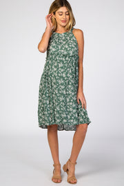 Green Floral Ruffle Waist Halter Maternity Dress