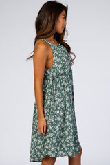 Green Floral Ruffle Waist Halter Dress