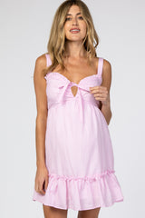 Pink Checkered Sweetheart Neck Front Tie Maternity Dress