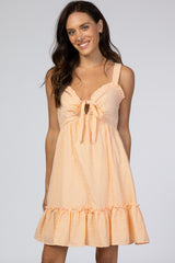 Orange Checkered Sweetheart Neck Front Tie Dress