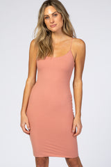 Peach Ribbed Cami Mini Dress