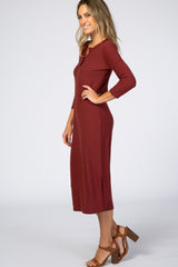 Burgundy 3/4 Sleeve Midi Dress