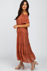 Rust Off Shoulder Tiered Maxi Dress