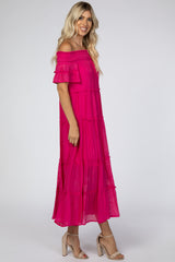 Fuchsia Off Shoulder Tiered Maxi Dress