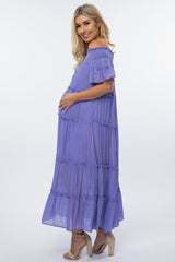 Lavender Off Shoulder Tiered Maternity Maxi Dress