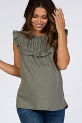 Olive Sleeveless Ruffle Trim Maternity Top