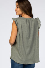 Olive Sleeveless Ruffle Trim Maternity Top