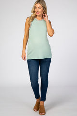 Mint Paisley Trim Maternity Sleeveless Top