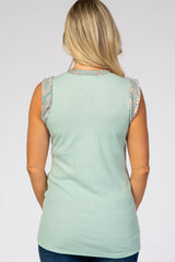 Mint Paisley Trim Maternity Sleeveless Top