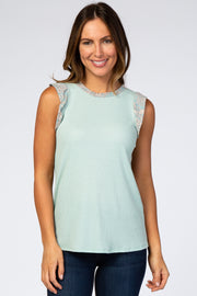 Mint Paisley Trim Sleeveless Top