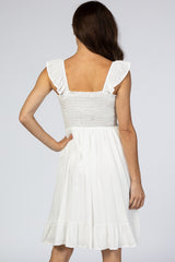 White Smocked Ruffle Sleeve Dress