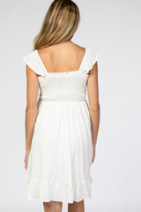 White Smocked Ruffle Sleeve Maternity Dress