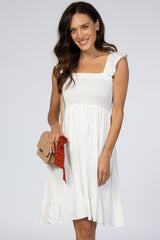 White Smocked Ruffle Sleeve Dress