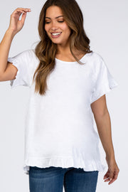 White Ruffle Trim Maternity Top