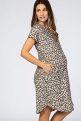 Taupe Animal Print V-Neck Maternity Dress