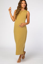 Gold Sleeveless Side Slit Maternity Maxi Dress