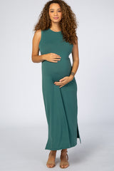 Teal Sleeveless Side Slit Maternity Maxi Dress