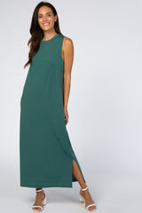 Teal Sleeveless Side Slit Maternity Maxi Dress