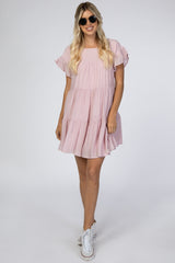 Light Pink Tiered Ruffle Sleeve Maternity Dress