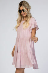 Light Pink Tiered Ruffle Sleeve Dress