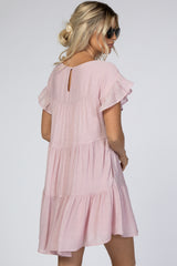 Light Pink Tiered Ruffle Sleeve Dress