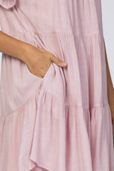 Light Pink Tiered Ruffle Sleeve Dress