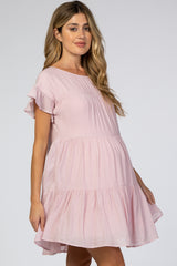 Light Pink Tiered Ruffle Sleeve Maternity Dress