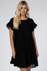 Black Tiered Ruffle Sleeve Dress