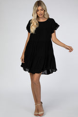 Black Tiered Ruffle Sleeve Maternity Dress