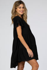 Black Tiered Ruffle Sleeve Maternity Dress