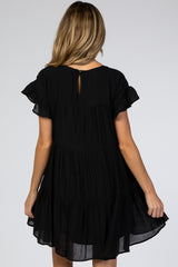 Black Tiered Ruffle Sleeve Maternity Dress