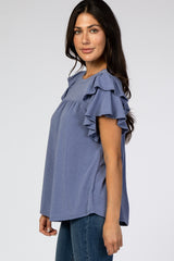 Blue Tiered Ruffle Sleeve Top