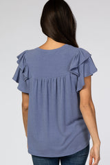 Blue Tiered Ruffle Sleeve Top