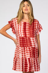 Rust Tie Dye Pleated Ruffle Tier Maternity Dress