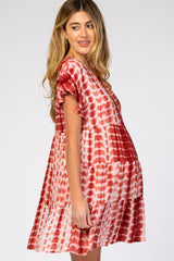 Rust Tie Dye Pleated Ruffle Tier Maternity Dress