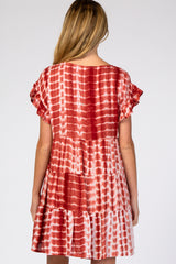 Rust Tie Dye Pleated Ruffle Tier Maternity Dress