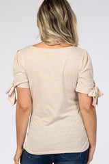 Taupe Short Tie Sleeve Maternity Top