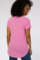 Mauve V-Neck Raw Hem Short Sleeve Top