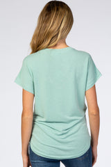 Mint Green V-Neck Raw Hem Maternity Short Sleeve Top