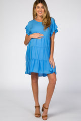 Blue Tiered Ruffle Accent Maternity Dress