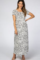 White Animal Print Short Sleeve Maternity Maxi Dress