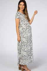 White Animal Print Short Sleeve Maternity Maxi Dress