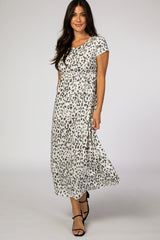 White Animal Print Short Sleeve Maternity Maxi Dress