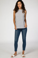 Ivory Striped Mock Neck Top