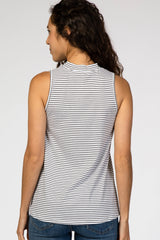 Ivory Striped Mock Neck Top