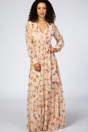 Light Pink Floral Long Sleeve Maxi Dress