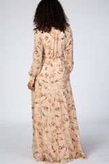 Light Pink Floral Long Sleeve Maxi Dress